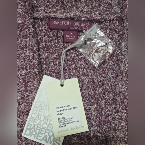 BAREFOOT DREAMS Cozychic Lite Montecito Cardigan Sweater Heathered Burgundy 1X - Picture 15 of 16